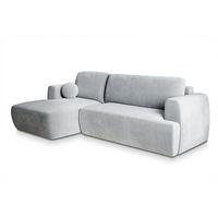 ECKSOFA SENTI K L-S Hellgrau Plüsch-Stoff mit Schlaffunktion - Hellgrau/Schwarz, Holz/Kunststoff (246/148cm) - MASSENO