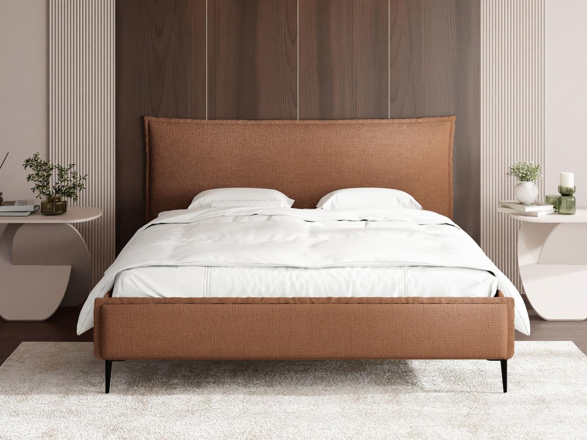 POLSTERBETT Pillow Rise mit Bettkasten, Lattenrost & hohen Metallfüßen in Orange Chenille 200x200 cm - Birkefarben/Schwarz, Holz/Holzwerkstoff (200/200cm) - WFL GROUP