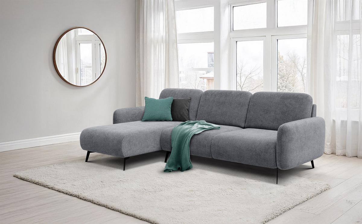 ECKSOFA FEBE 4-Sitzer links, grau - Schwarz/Grau, Holz/Textil (264/157cm) - Wozimo