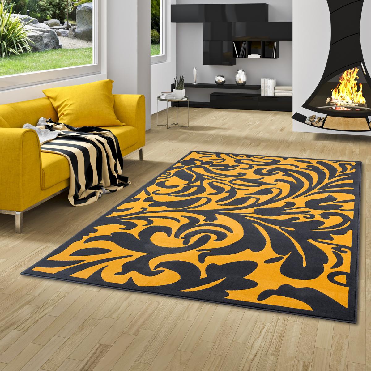 DESIGNER TEPPICH PASSION BAROCK - Currygelb/Anthrazit, Textil (140/200cm) - Pergamon