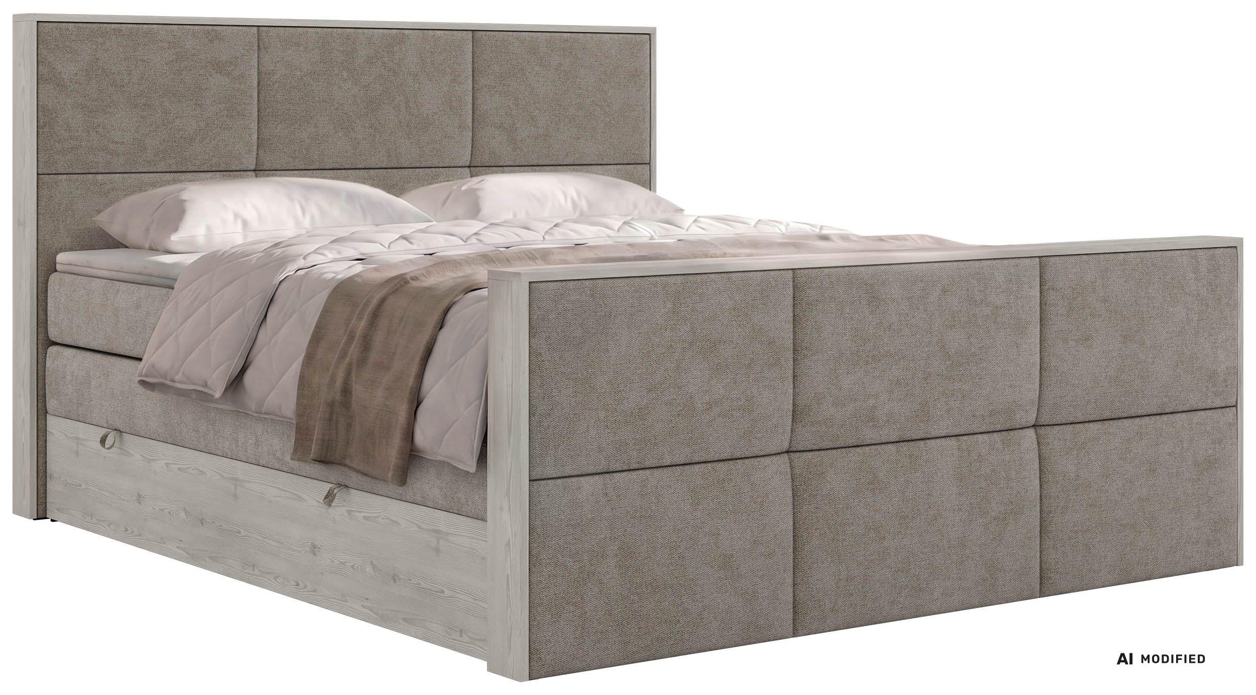 BOXSPRINGBETT DELNOR KING DUO 200/200 - Greige Stukture - Topper Visco - H4 - Greige/Schwarz, Kunststoff/Textil (200/200cm) - MKS