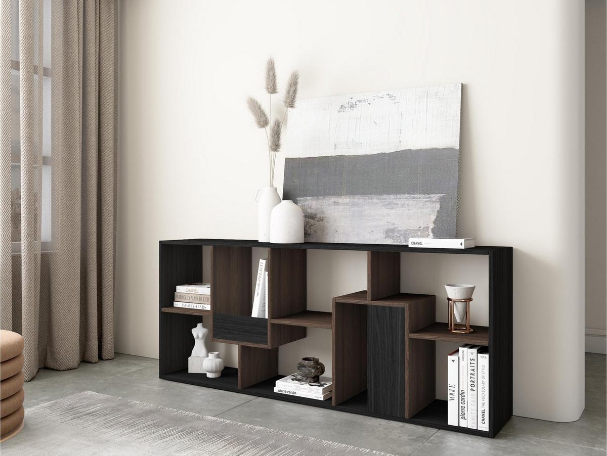REGAL Bibliothek, Schwarz und Eiche dunkel, 67/31/162cm - Dunkelbraun/Schwarz, Holzwerkstoff (67/162/31cm) - Skraut Home