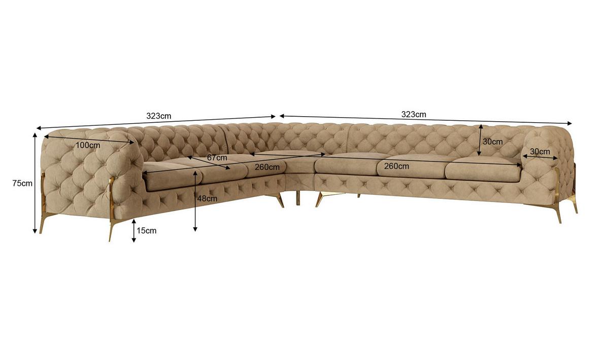 ECKSOFA Chesterfield Lexi Beige Samt - Beige/Goldfarben, Holz/Textil (323/323cm) - S-Style