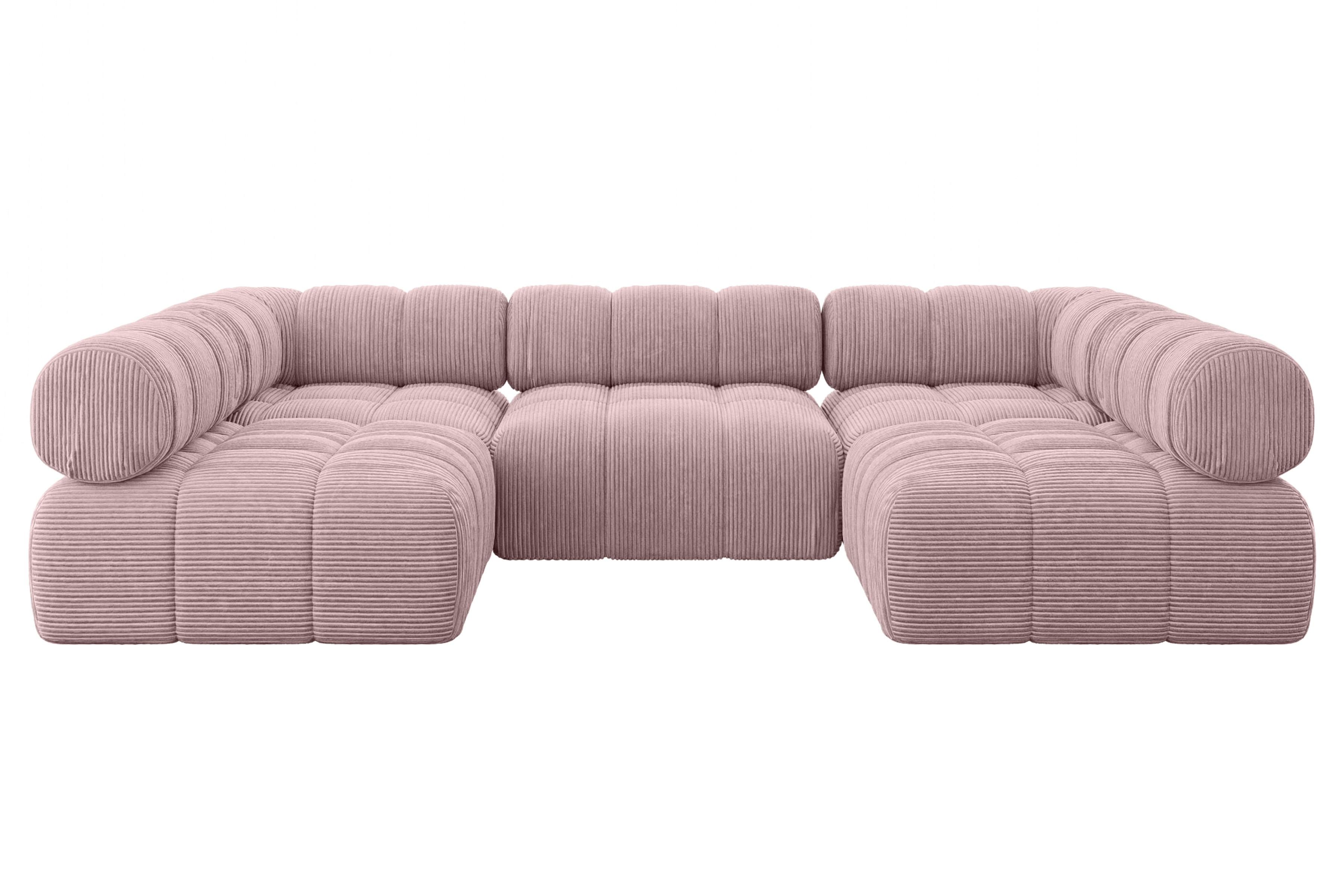 WOHNLANDSCHAFT modulares Sofa Garvo-U1 - 285x190x70 cm Rosa Cord - Rosa, Holzwerkstoff/Textil (285/70/190cm) - ALTDECOR