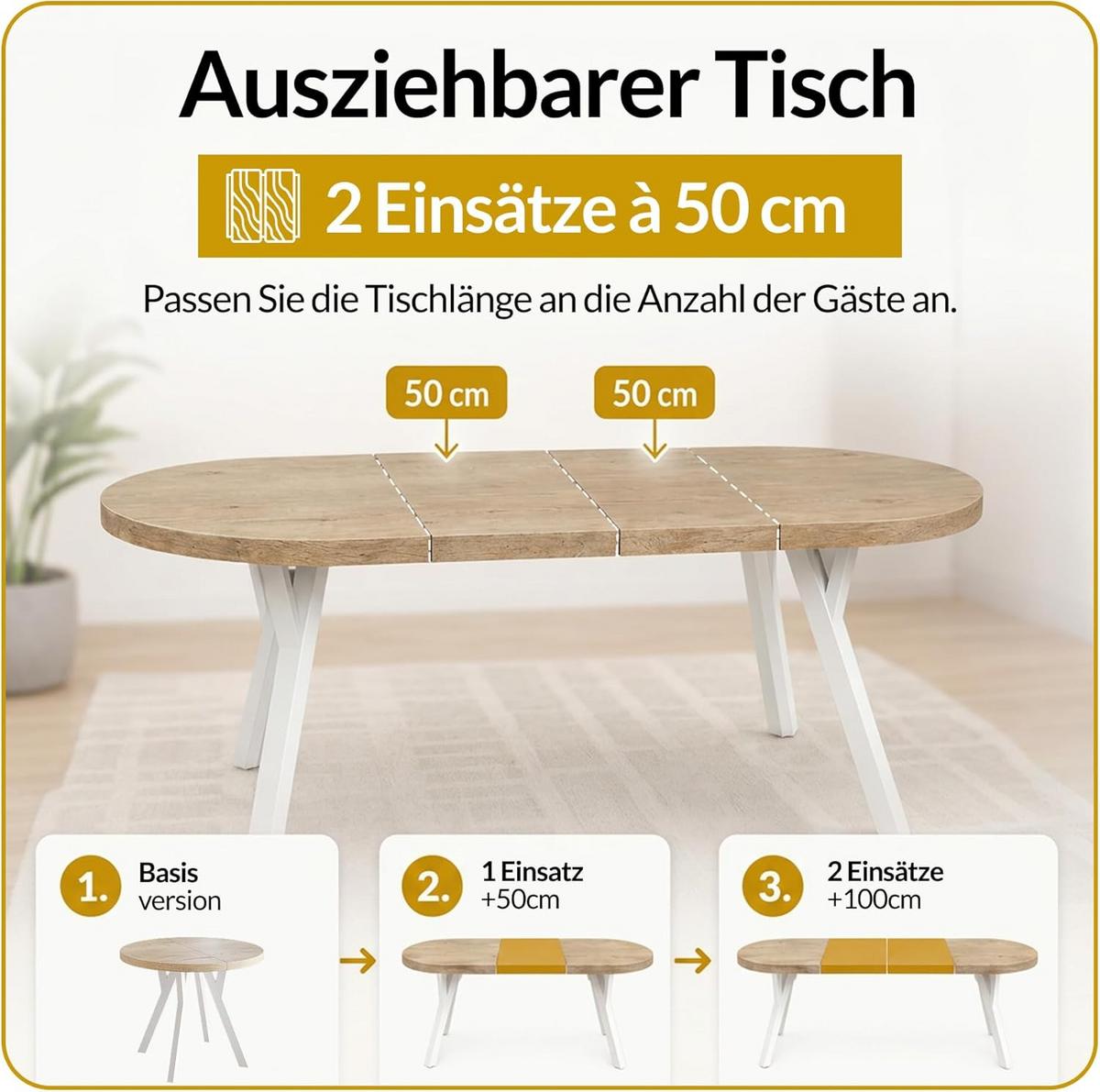 RUNDER Esstisch ausziehbar – Moderner Wohnzimmertisch und Küchentisch – Tisch mit Stabile Konstruktion, Durchmesser 100 cm - 200 cm - Farbe Lefaks - Dunkelbraun/Weiß, Holzwerkstoff (100/100/77cm) - Alpi-Möbel