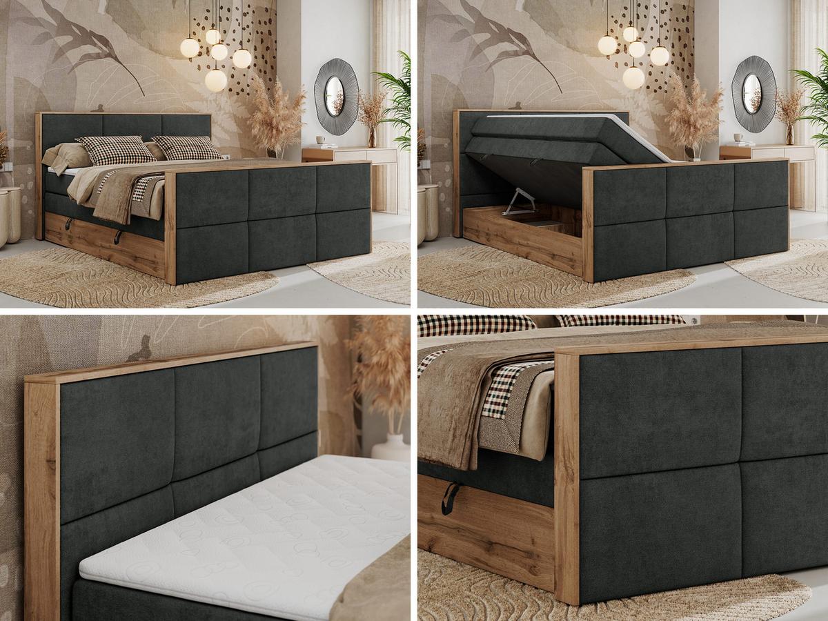BOXSPRINGBETT ALBERO 2 KING DUO 180/200 Dunkelgrau Strukture - H3 - Dunkelgrau, Holz/Textil (180/200cm) - MKS
