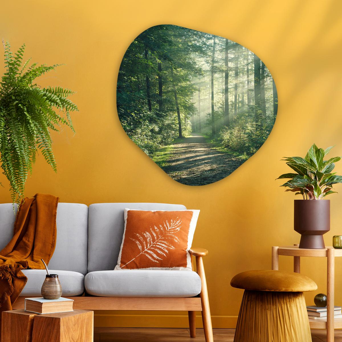 WANDBILD Wald - Weg - Sonne - Bäume - Grün - Natur Room Decor 90x90 cm - Waldgrün, Kunststoff (90/90cm) - MuchoWow