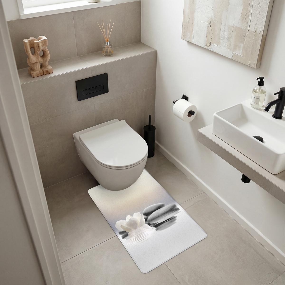 WC-VORLEGER Steine - Lotus - Weiß - Wasser - Zen WC Teppich 50x80 cm - Weiß, Textil (50/1cm) - OnlyWow