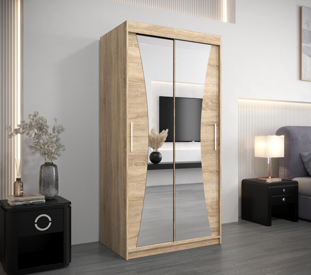 SCHWEBETÜRENSCHRANK 200/100/62 2-türig - Silberfarben/Sonoma Eiche, Holz/Kunststoff (100/200/62cm) - MÖBEL KRYSPOL