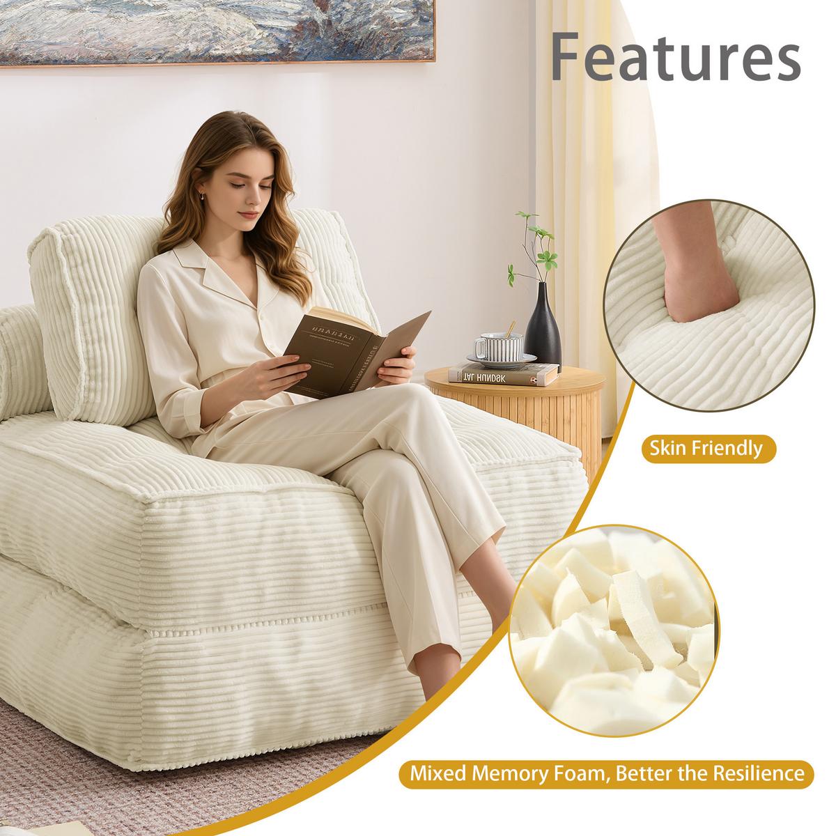 SCHLAFSESSEL 2-in-1 aus weichem cord, klappbar als loungesessel und gästebett - Beige, Kunststoff (85/85/85cm) - Urban Meuble