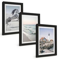 BILDER SET 3er Set - 20x30 cm Schwarzer Rahmen - Pferde, Strand, Leuchtturm, Wellen - Schwarz, Kunststoff (20/30cm) - TULUP