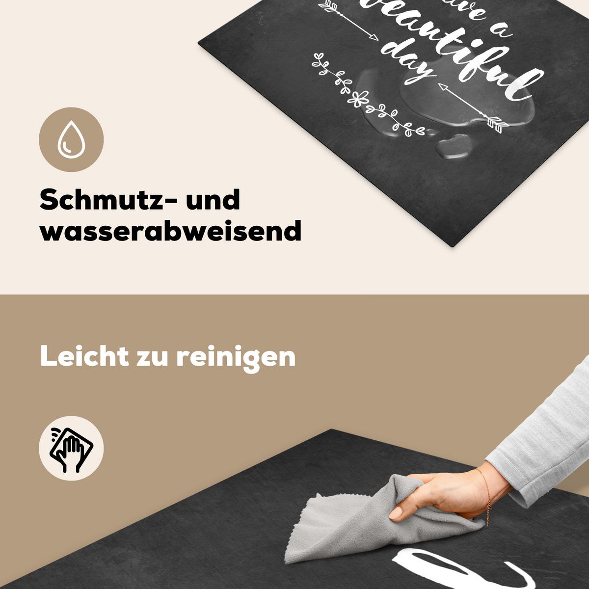 HERDABDECKPLATTE Zitat - Einen schönen Tag - Grau - Weiß Herdabdeckung Induktionsfeld 65x52 cm - Anthrazit, Kunststoff (65/52/0.2cm) - MuchoWow