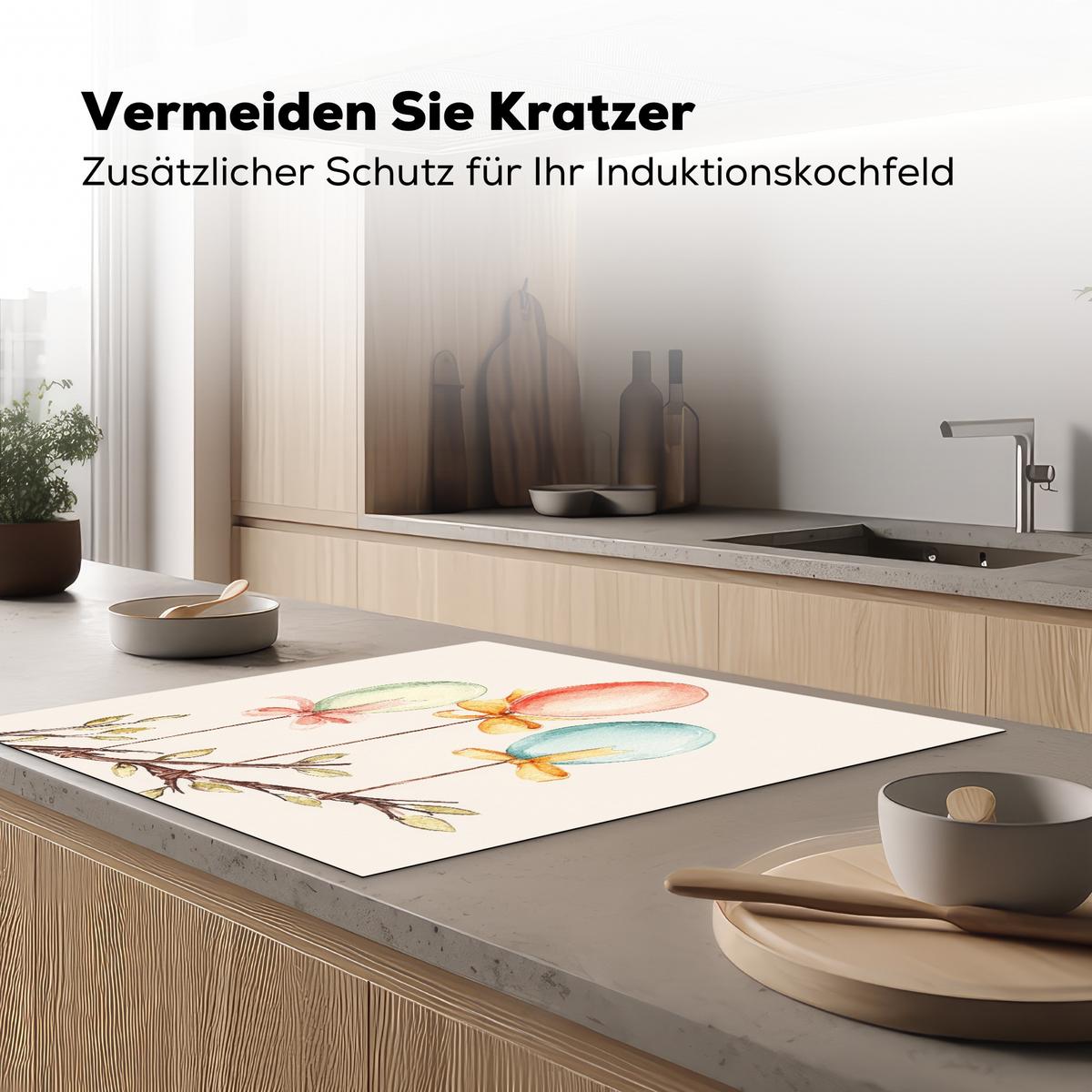 HERDABDECKPLATTE Osterkuchen - Schleife - Eier Induktionsmatte 78x78 cm - Creme, Kunststoff (78/78/0.2cm) - MuchoWow