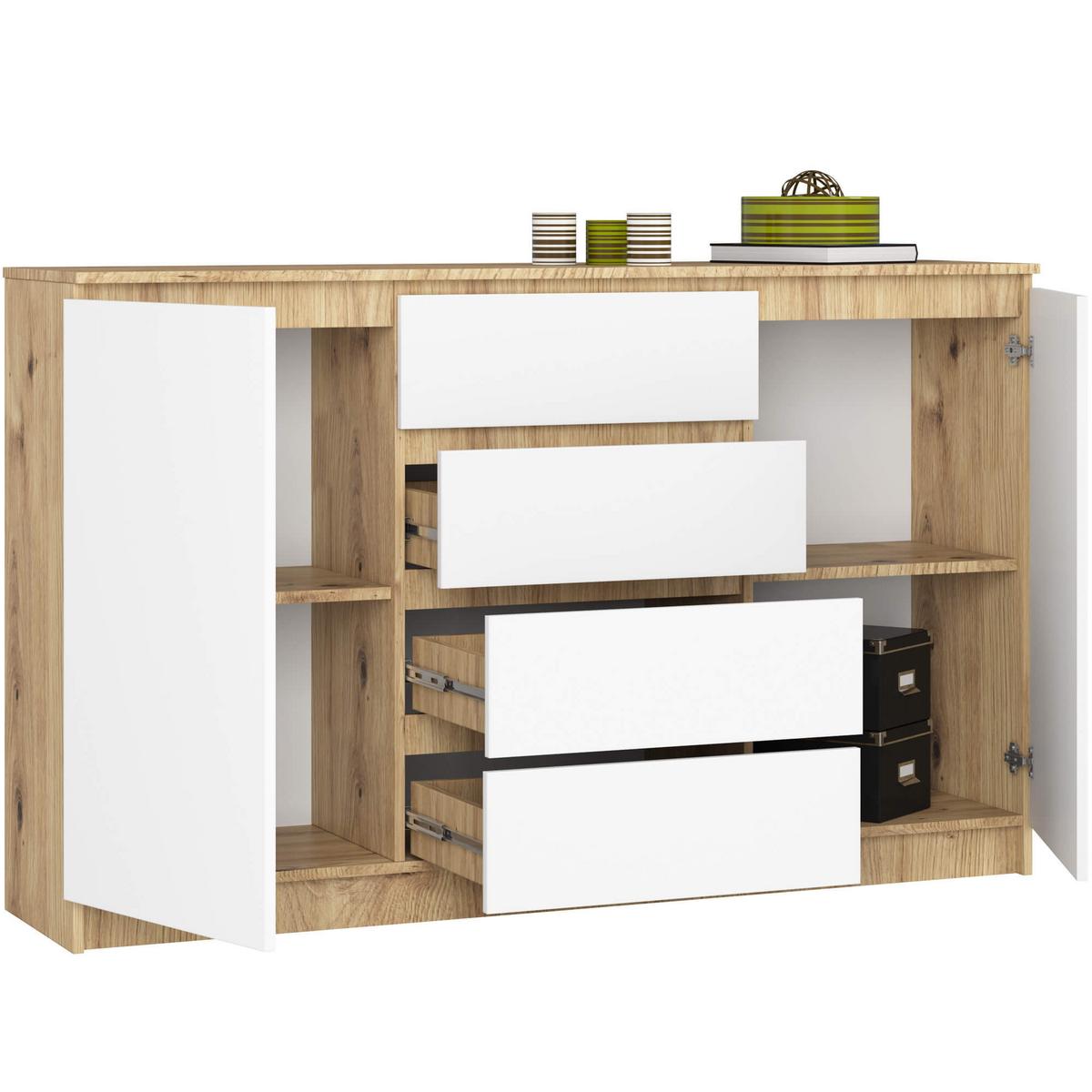 KOMMODE Eiche Artisan, Weiß 99/160/40 - Eiche Artisan/Weiß, Holzwerkstoff (160/99/40cm) - RAUMHIRSCH FURNITURE