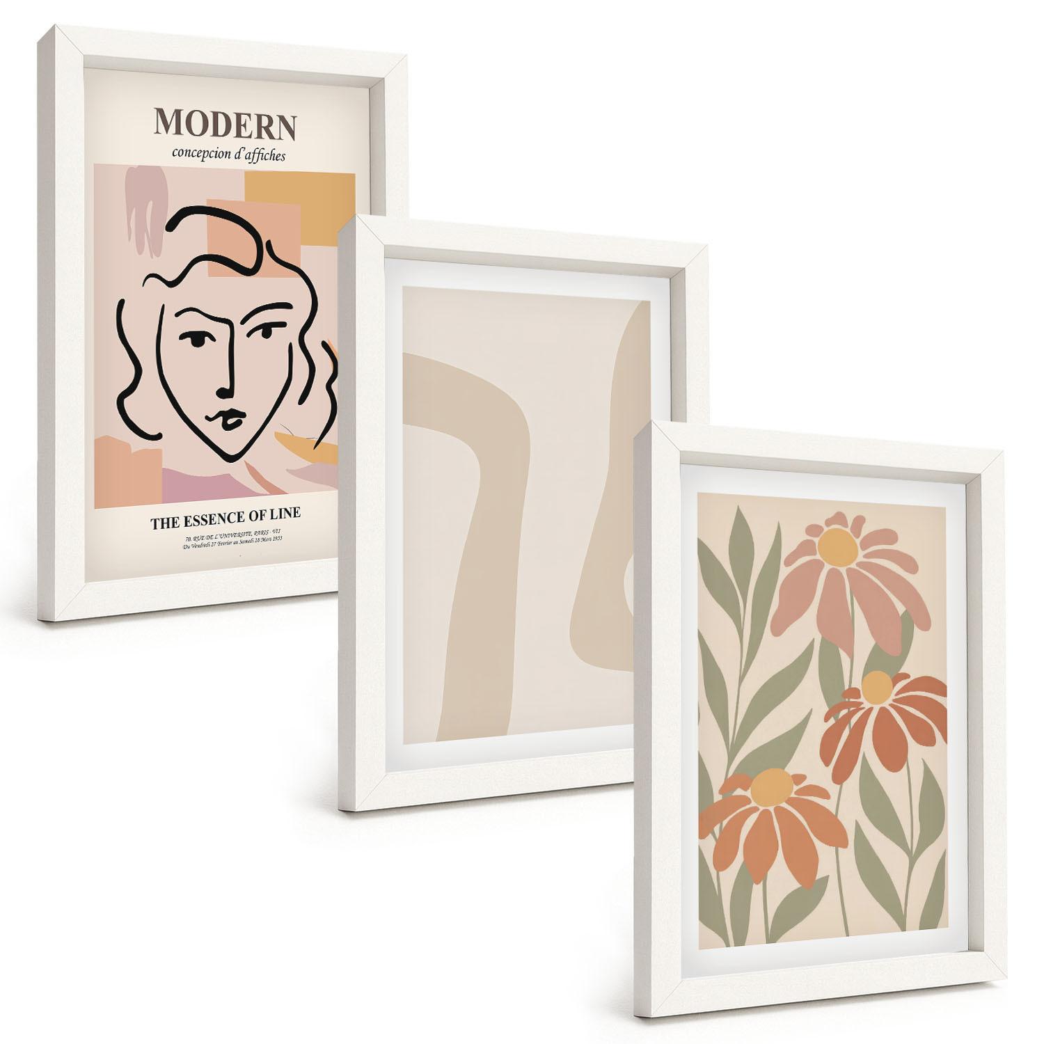 BILDER SET 3er Set - 20x30 cm Weißer Rahmen - Moderne abstrakte Frau - Weiß, Kunststoff (20/30cm) - TULUP