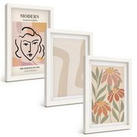 BILDER SET 3er Set - 20x30 cm Weißer Rahmen - Moderne abstrakte Frau - Weiß, Kunststoff (20/30cm) - TULUP