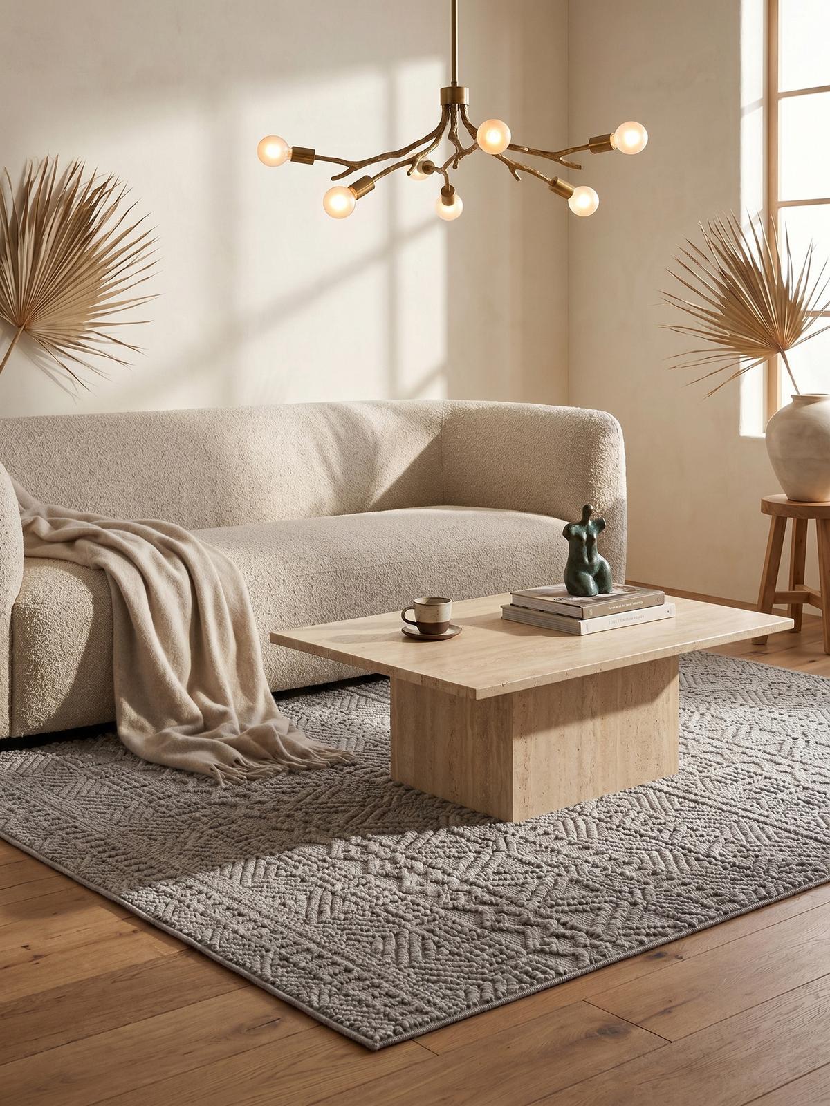 TEPPICH Flachgewebe LANGAU in Silber, mit Ethno-Streifen, 120 x 170 cm - Silberfarben, Textil (120/170cm) - KADIMA DESIGN