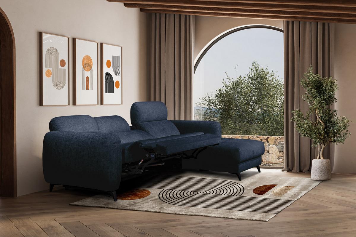 ECKSOFA SVEN 3-Sitzer, 1 Relax XL, verstellbare Kopfstützen, navy blue - Schwarz/Dunkelblau, Holzwerkstoff/Textil (256/163cm) - Wozimo