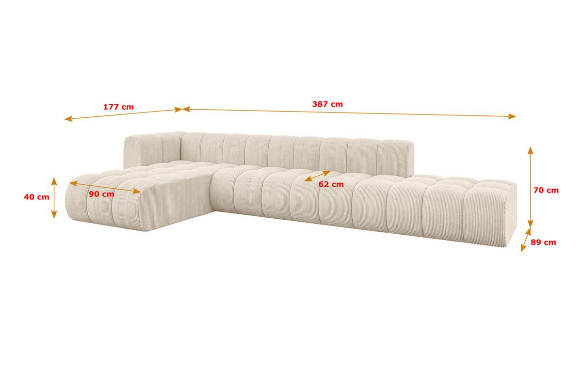 ECKSOFA modulares Sofa Zuvon-L2 - 387x177x70 cm Beige - Beige, Holzwerkstoff/Textil (387/177cm) - ALTDECOR