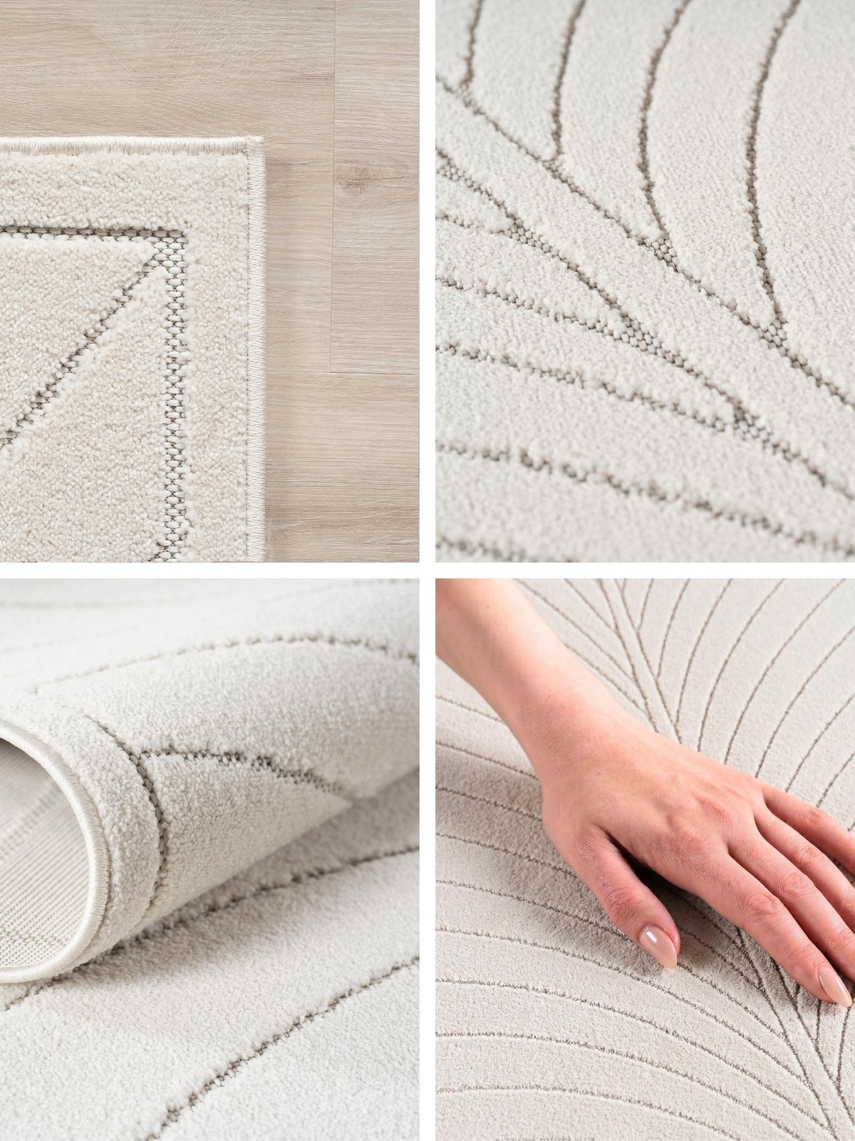 TEPPICH Outdoor, Fußbodenheizung-geeignet, mit Blattmotiv, aus Polypropylen, ENGADIN in Creme, Ø 200 cm - Beige, Textil (200/200cm) - KADIMA DESIGN