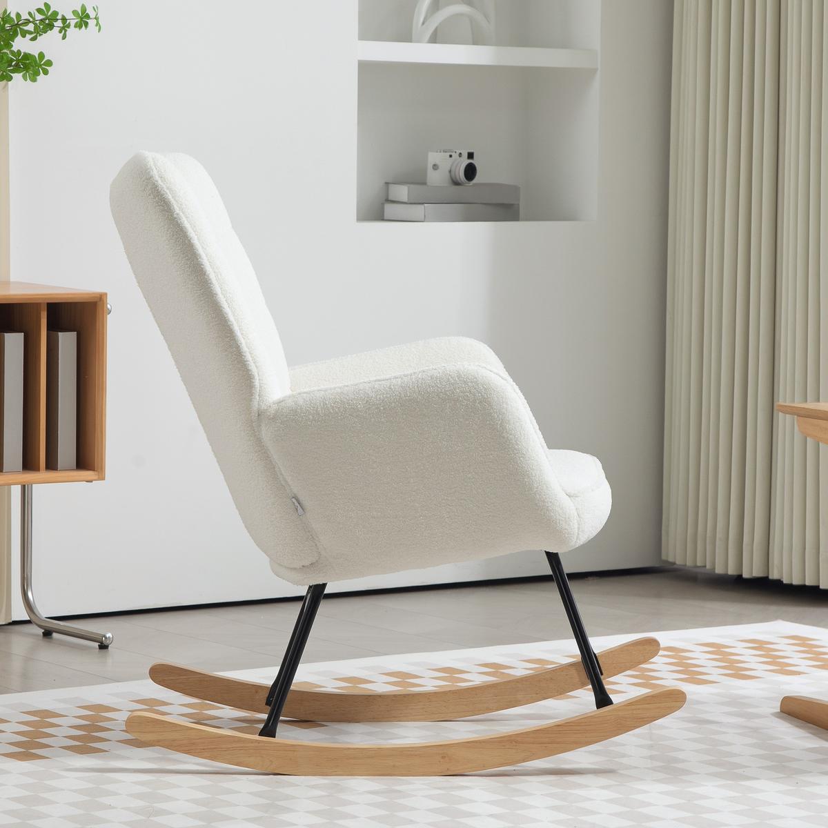 SCHAUKELSTUHL Sessel Relaxsessel bis 120 kg, Polyester, Weiß 98x71x101cm - Buchefarben/Weiß, Buchenholz/Textil (98/101/71cm) - HOMCOM