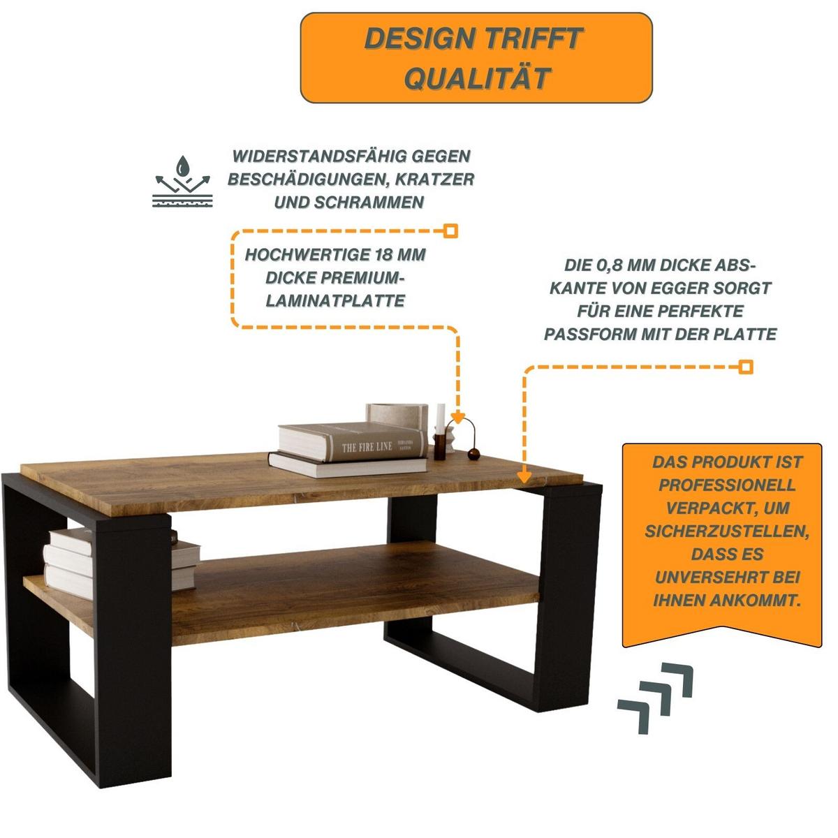 COUCHTISCH Kaja96 96/42/53,8 - Nussbaumfarben/Schwarz, Holzwerkstoff (54/96/42cm) - RAUMHIRSCH FURNITURE