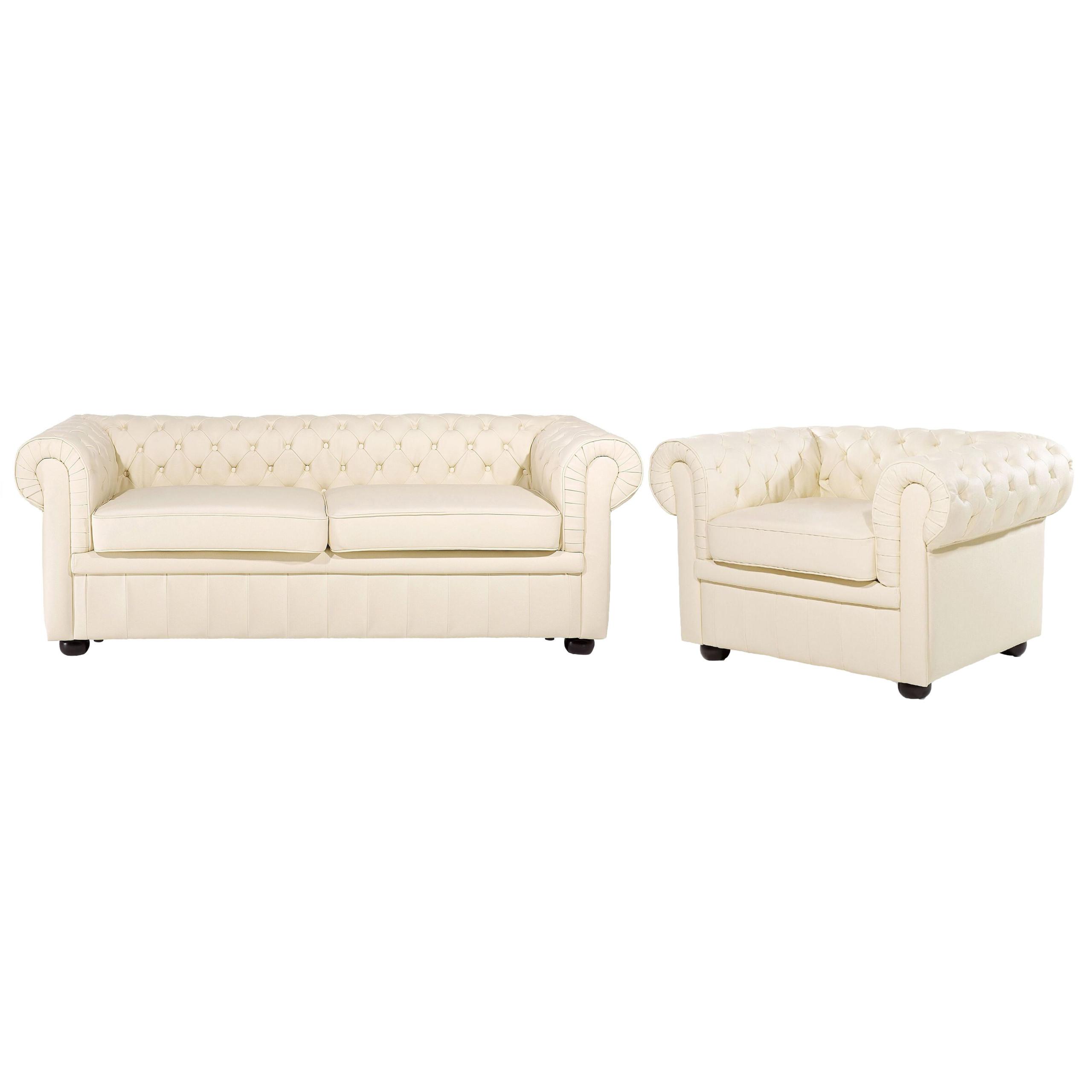 SOFA-SET 4-sitzer Leder Beige Chesterfield - Beige, Leder (195/70/90cm) - Beliani