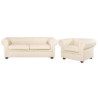 SOFA-SET 4-sitzer Leder Beige Chesterfield - Beige, Leder (195/70/90cm) - Beliani