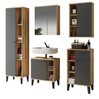 BADMÖBEL-SET 5-teilig grau, Evoke Eiche, Badkombination 182 x 190 cm - Eichefarben/Grau, Glas/Holzwerkstoff (182/190/33cm) - Furn.Design