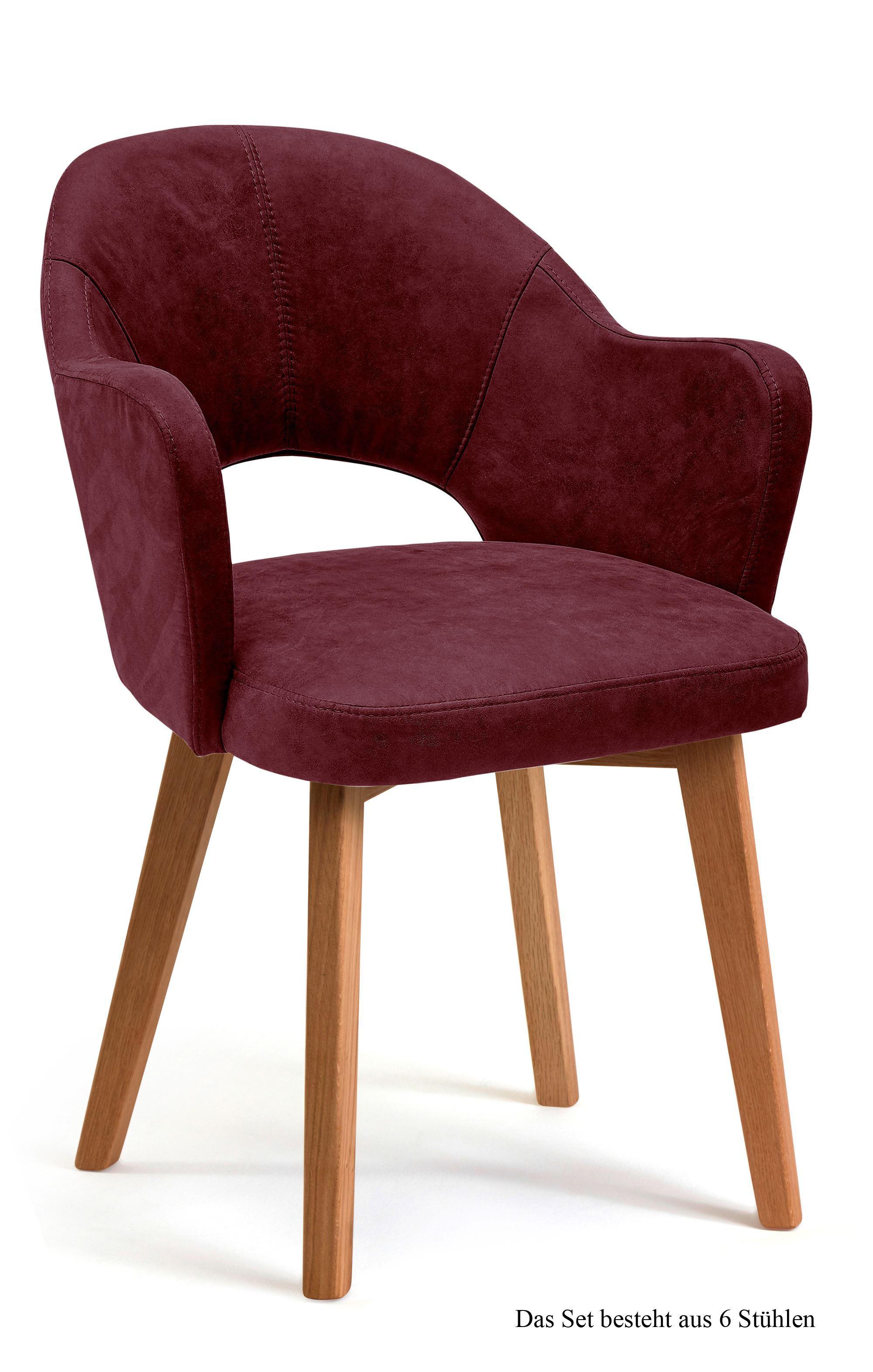 ARMLEHNSTUHL (6er-Set) Darsie 59x87x61 Eiche geölt/Marsala - Eichefarben/Brombeere, Kunststoff (61/87/59cm) - 58aufmkessel