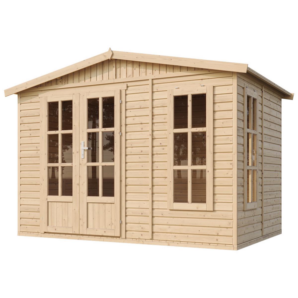 GARTENHAUS HOLZ 6 m2 - H232 x 332 x 222 cm - Gerätehaus Holz Garten-Studio M334FB+H334FBGREY - Beige, Holz (332/232/199cm) - Timbela