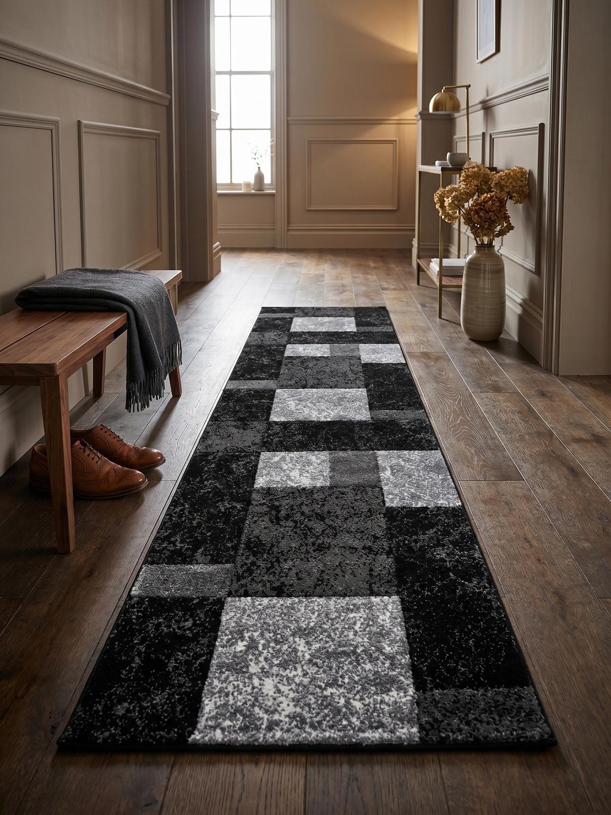 KURZFLORTEPPICH LATEMAR, kariert, Schwarz, 80 x 300 cm - Schwarz, Textil (80/300cm) - KADIMA DESIGN