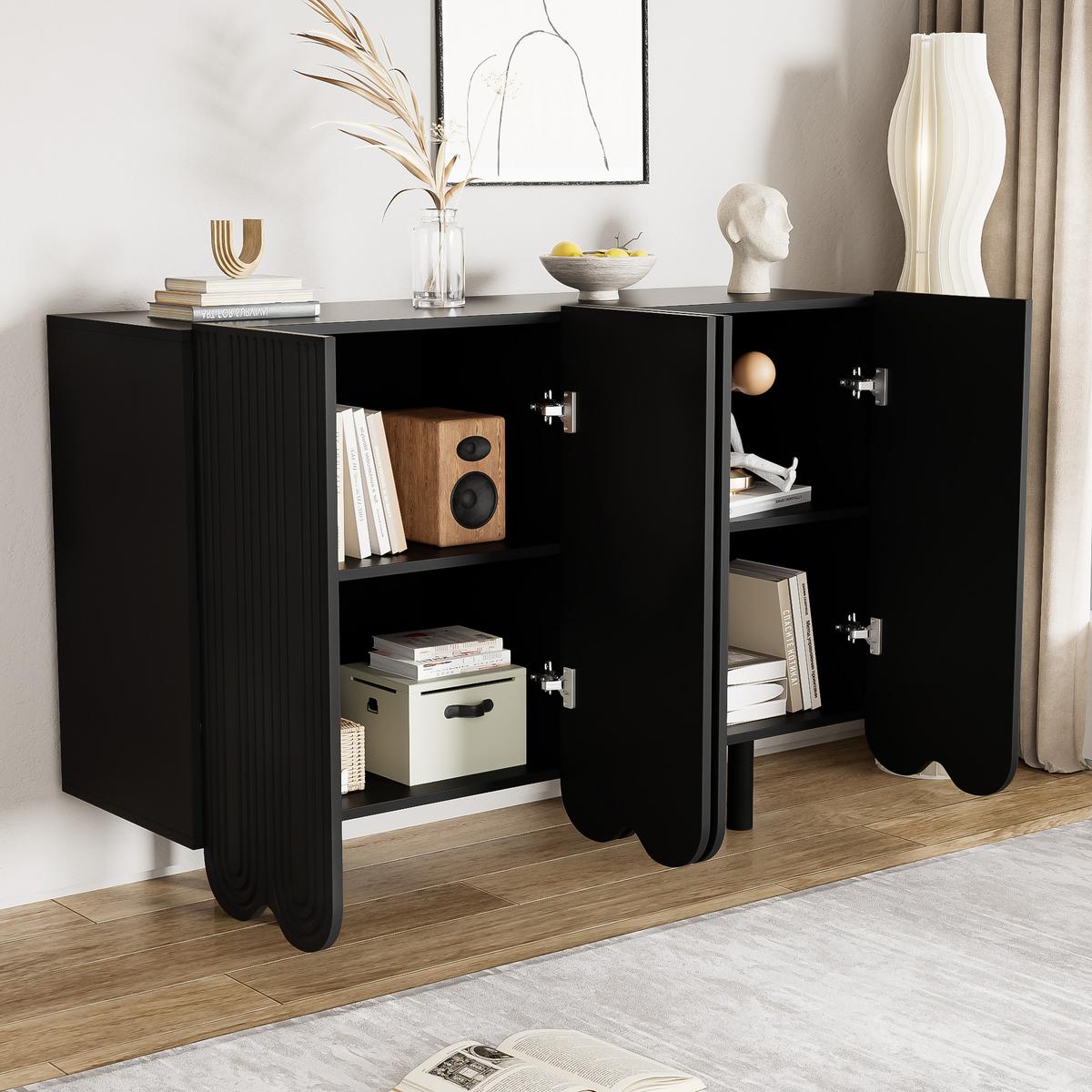 SIDEBOARD mit Metallfüßen und Rillen-Design - Schwarz, Holzwerkstoff/Metall (120/80/38cm) - Urban Meuble