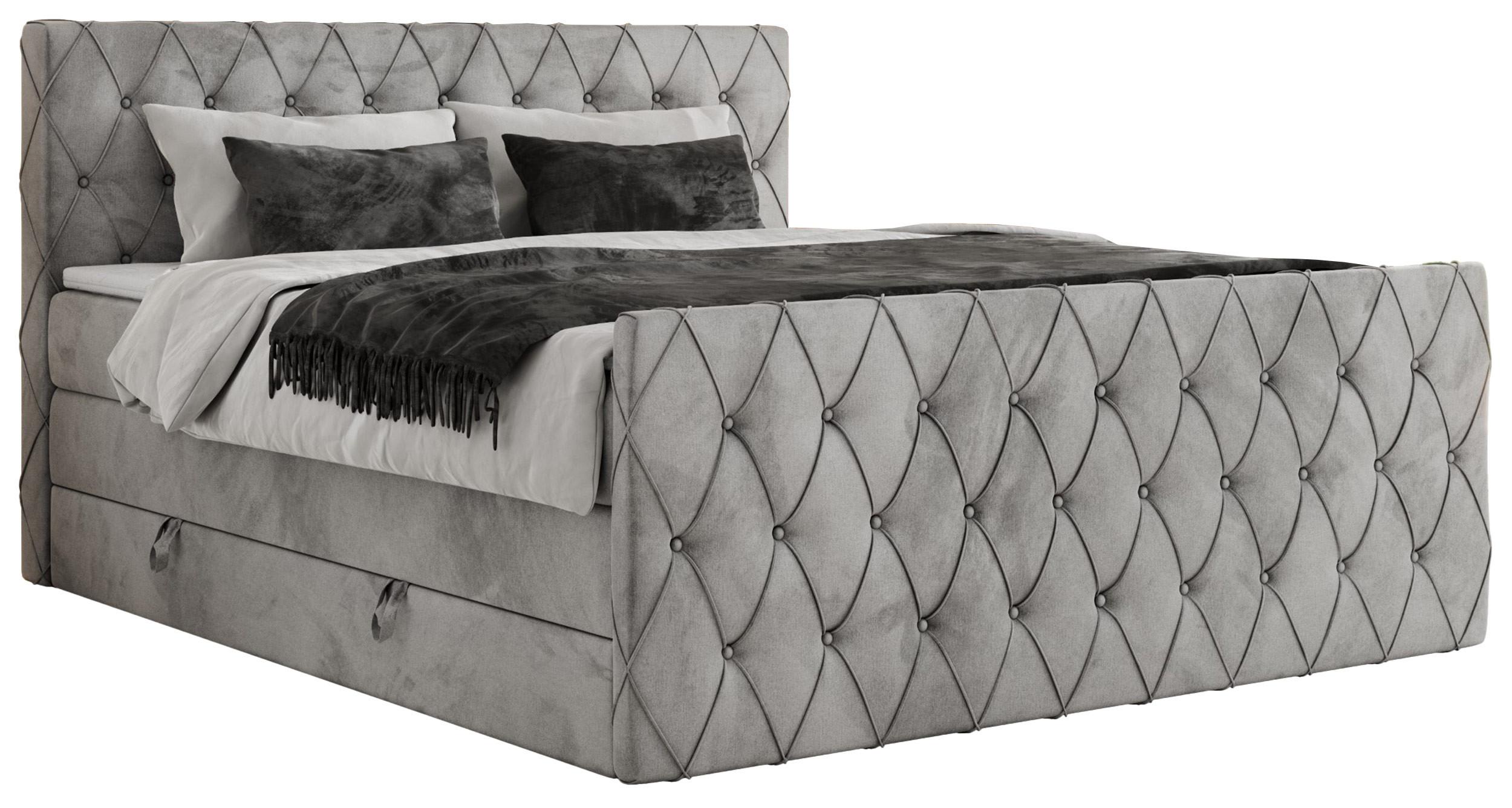 BOXSPRINGBETT MIREN KING DUO 200/200 Hellgrau Velvet - H3 - Hellgrau, Holz/Textil (200/200cm) - MKS