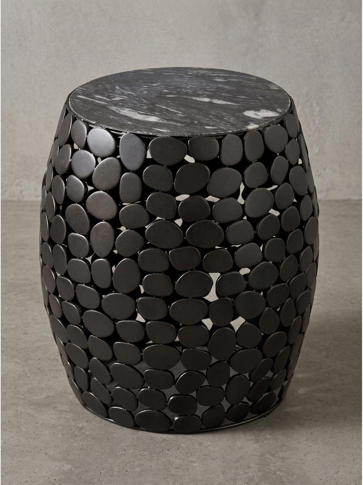 BEISTELLTISCH DIEMEL, Marmor, handgefertigt, Schwarz, Ø 40 x 46 cm - Schwarz, Stein/Metall (40/40/46cm) - KADIMA DESIGN