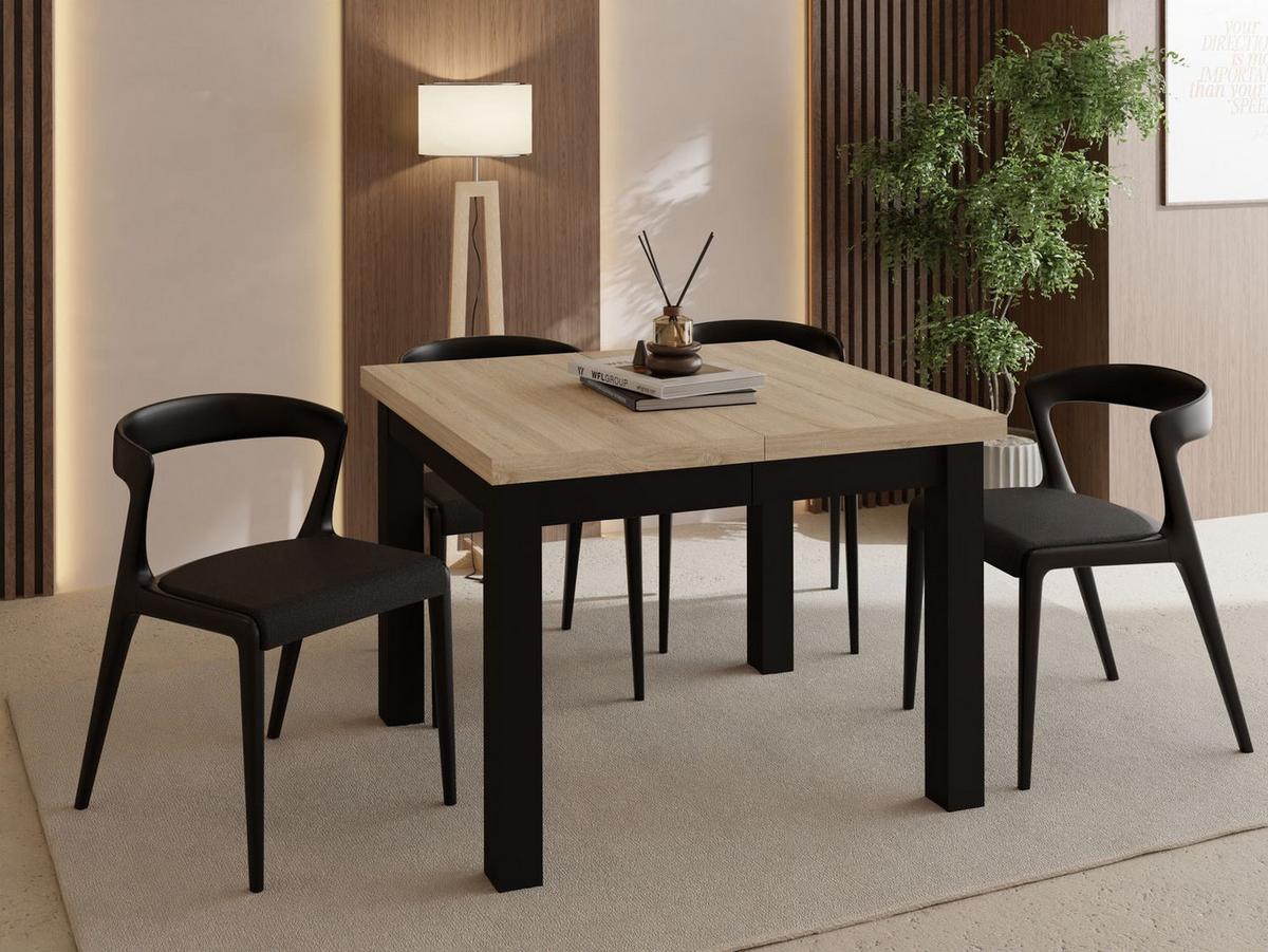 ESSTISCH Toren ausziehbar verlängerbar quadratisch, Eiche Sonoma Hellbraun 90-290/90/76.5 cm - Schwarz/Sonoma Eiche, Holz/Holzwerkstoff (90/290/76.5cm) - WFL GROUP