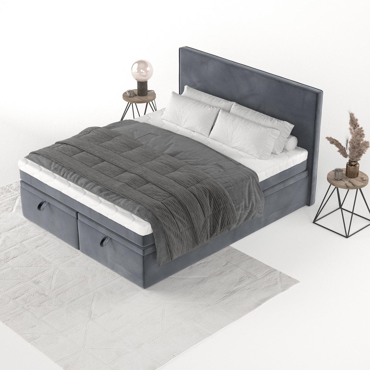 BOXBETT Zalla 200/200 cm Dunkelgrau im Kronos Stoff - Dunkelgrau/Schwarz, Holz/Holzwerkstoff (200/200cm) - AltaBeds