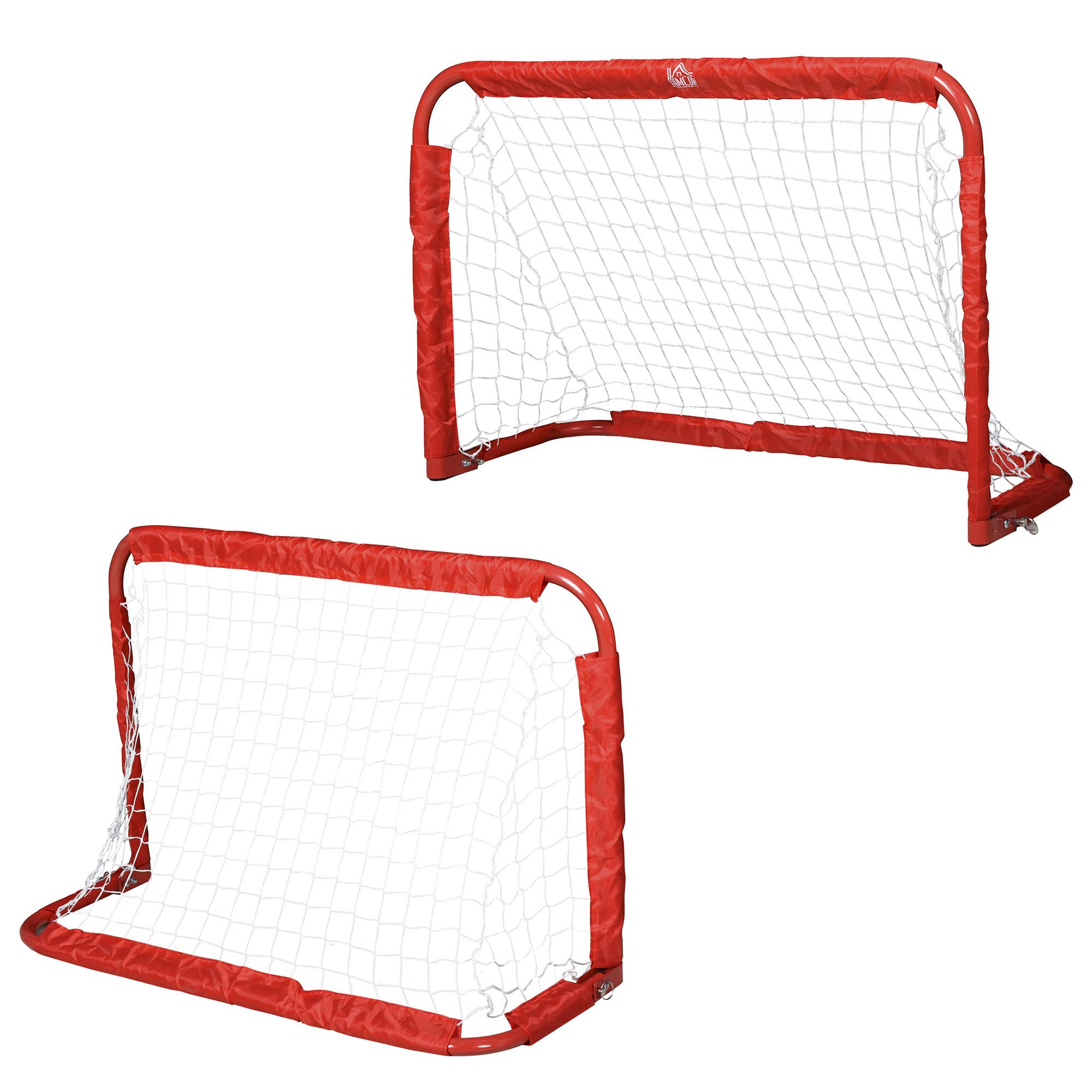 FUSSBALLTORE Fußballnetz 2er Set Minitore Faltbar Stahl Rot 90x36x60 cm - Rot, Metall (36/90cm) - HOMCOM