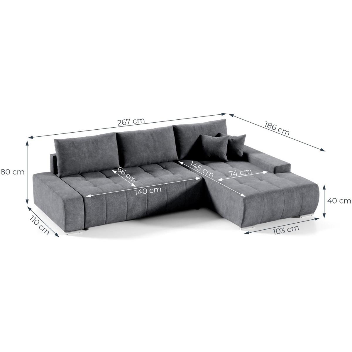 ECKSOFA Draco L blau links - Blau/Chromfarben, Textil/Metall (267/186cm) - Beautysofa