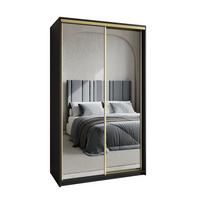 SCHWEBETÜRENSCHRANK RIEN 120/205/60 cm 2-türig mit Spiegel Schwarz - Schwarz, Holzwerkstoff (120/205/60cm) - MASSENO