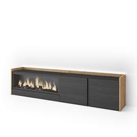 LOWBOARD, Schwarz und Eiche, 212/35/50cm, Kamin mit Feuereffekt XXL - Schwarz, Holzwerkstoff (212/50/35cm) - Skraut Home