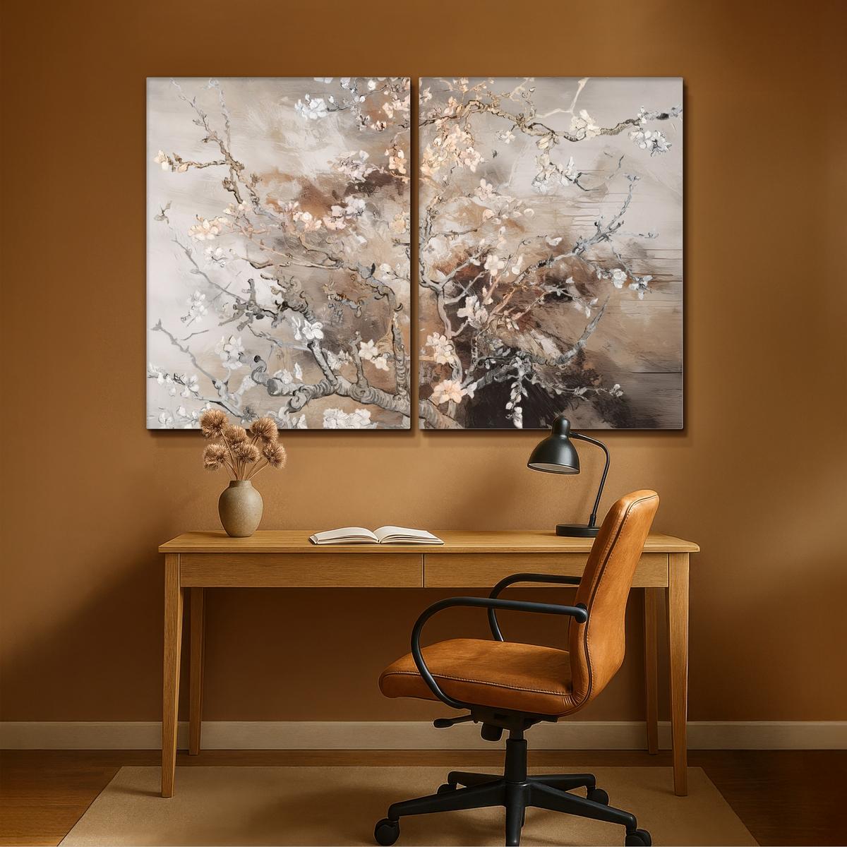 LEINWANDBILD 2er Set Mandelblüte - Abstrakt - Beige 180x120 cm - Beige, Textil (180/120cm) - MuchoWow