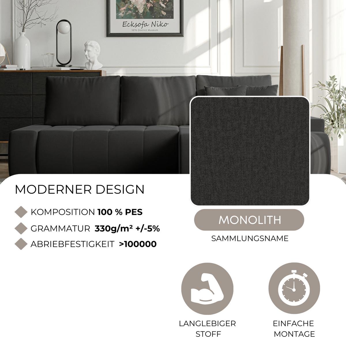 ECKSOFA NIKO Links, mit Schlaffunktion und Bettkasten, Anthrazit - Anthrazit, Textil (227/153cm) - Idohome