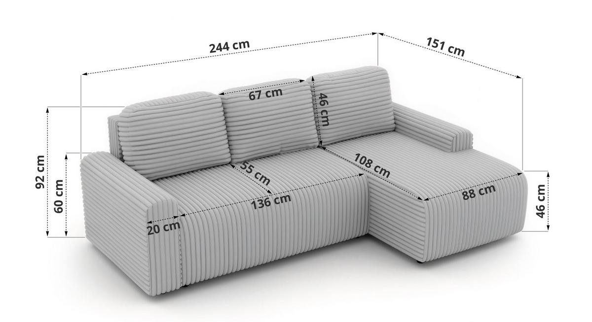 ECKSOFA NESSARO L Braun Cord - Links Seite - Schwarz/Braun, Kunststoff/Textil (244/151cm) - MKS
