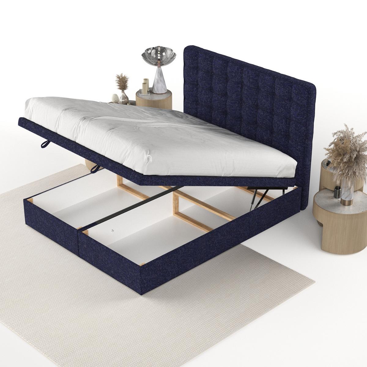 POLSTERBETT Celestia mit Stauraum 160/200 cm Marineblau im Alta Stoff - Schwarz/Dunkelblau, Holz/Holzwerkstoff (160/200cm) - AltaBeds