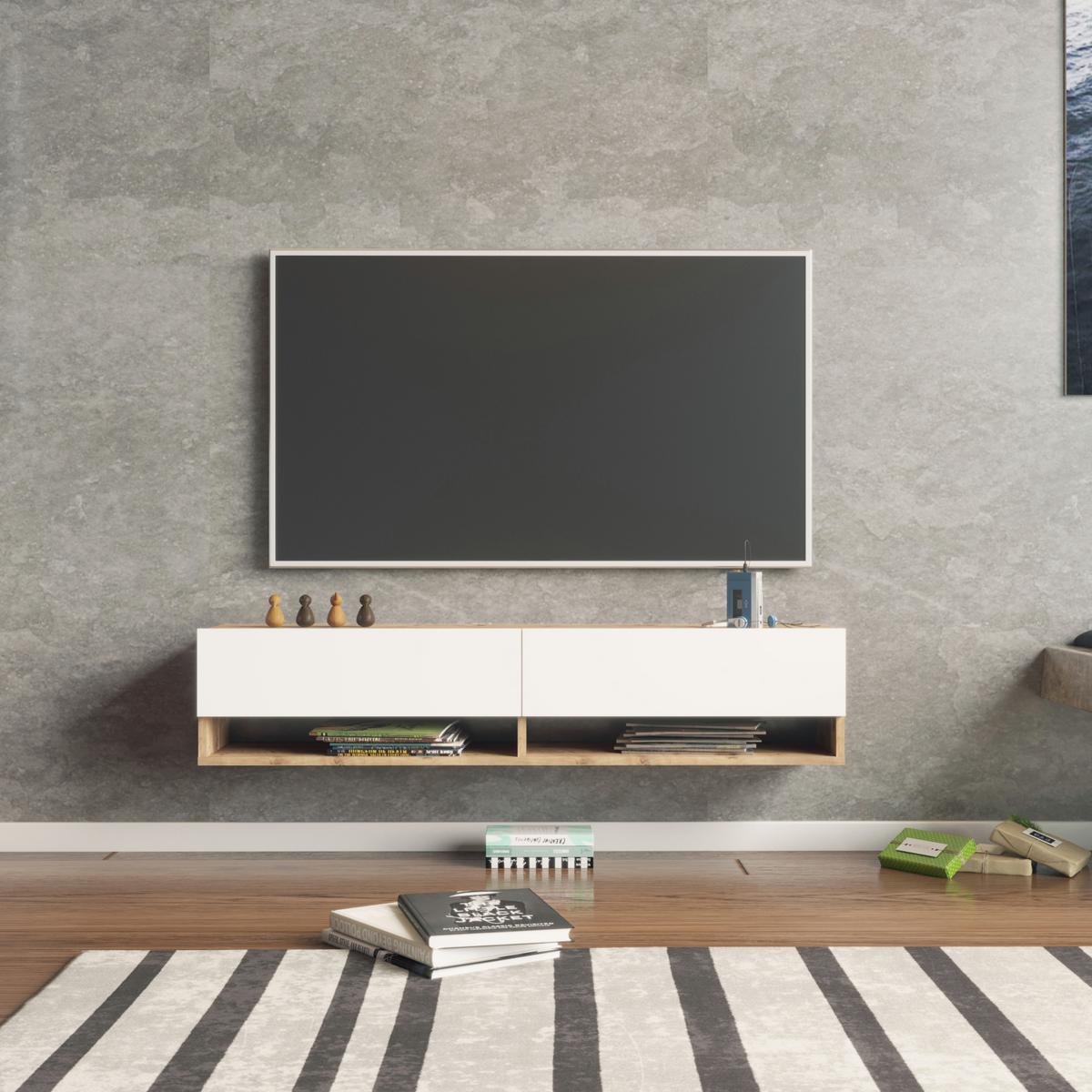 TV-ELEMENT Laitila - Weiß, Holzwerkstoff (140/29.5/31.5cm) - [en.casa]
