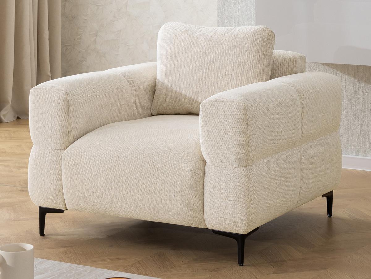 SESSEL Cardea in Bubble-Optik aus weichem Hellbeige Strukturstoff mit hohem Sitzkomfort - Beige/Schwarz, Holz/Textil (102/80/97cm) - S-Style Möbel