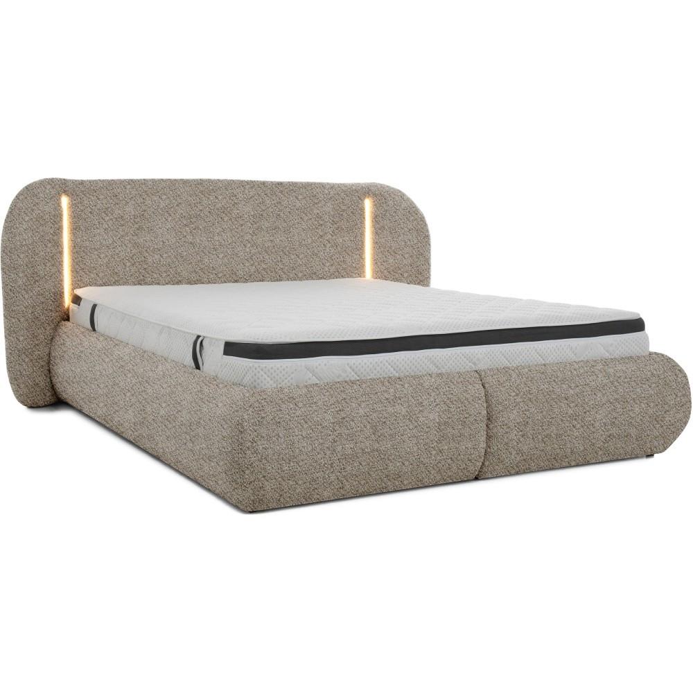 POLSTERBETT Corfu mit LED-Beleuchtung, mit Bettkasten, rundliche Formen, 140x200, Braun - Braun, Textil/Metall (140/200cm) - Beautysofa