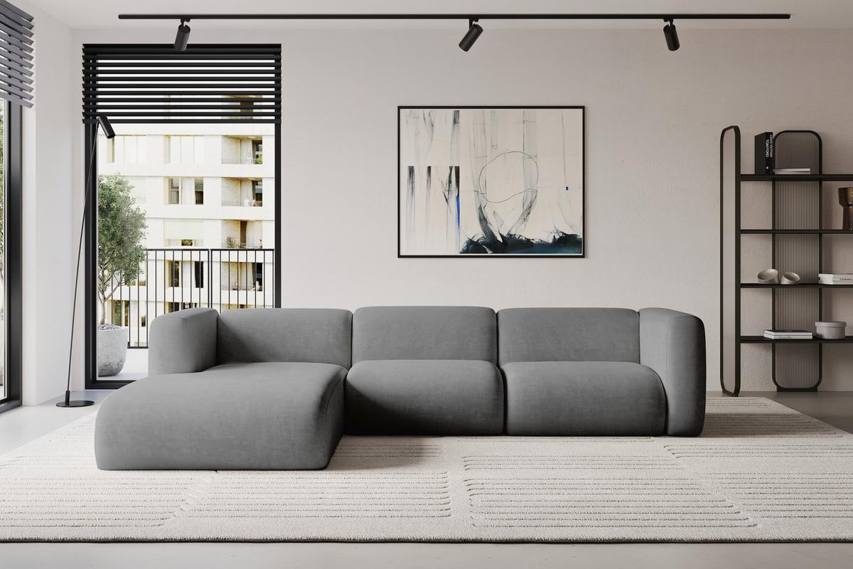 ECKSOFA Ottomane Links MIRA-L2 318x179x89 Grau Velours - Schieferfarben/Schwarz, Holzwerkstoff/Kunststoff (318/179cm) - ALTDECOR