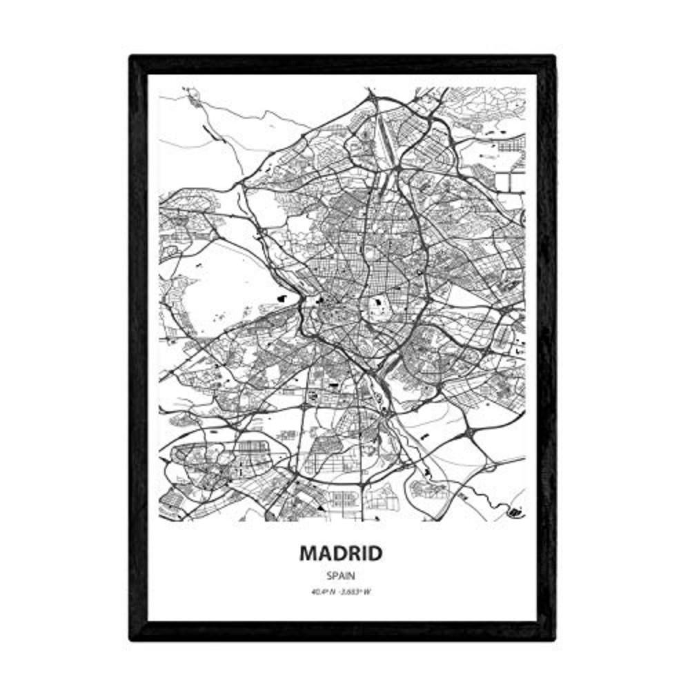 POSTER Madrid - Spanien A3 Schwarzer Rahmen - Schwarz, Papier (29.7/5/42cm) - Nacnic